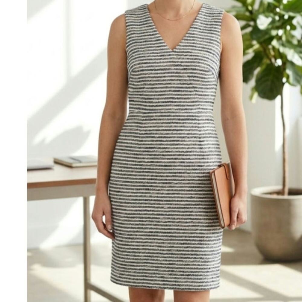 ​NWT J.Crew Suiting Sheath Dress 10 Textured Stripe Tweed V-Neck Work Wear F0726